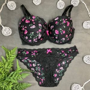 Victoria’s Secret 34DD bra set black floral